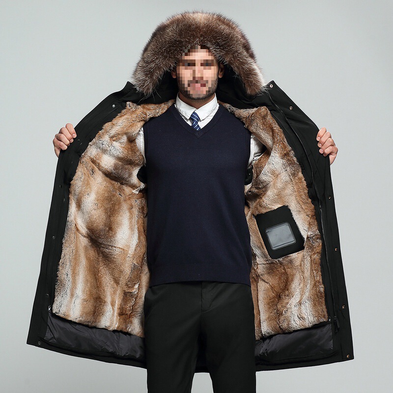 Cross-Border Winter Husband Parka Men's Long Fur Green Mink Liner Removable Parka down Coat for Men