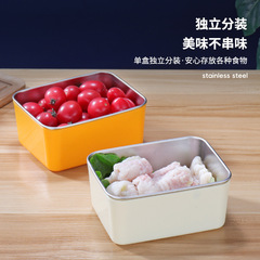 帶蓋子馬卡龍色不鏽鋼保鮮盒方形小餐盒火鍋備菜盆戶外野餐便當盒