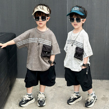 儿童夏装蛛网扎染套装2025夏季新款痞帅气男宝宝短袖两件套潮衣裤