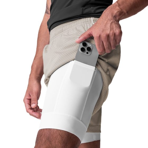 Summer American Sports Casual Double Shorts Men's Solid Color Zipper Pocket Fitness Training Quick-drying Basketball Shorts