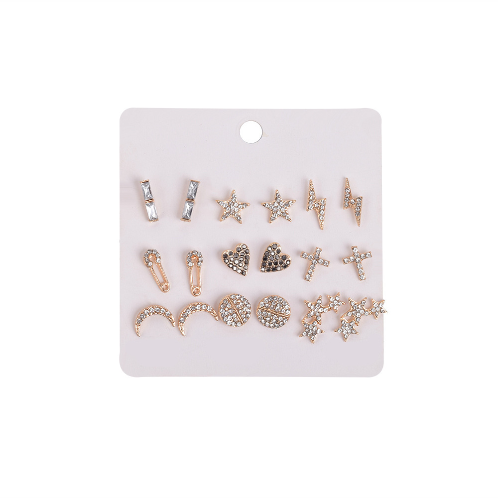 Fashion Sun Star Moon Alloy Inlay Artificial Pearls Rhinestones Women's Ear Studs 1 Set display picture 20