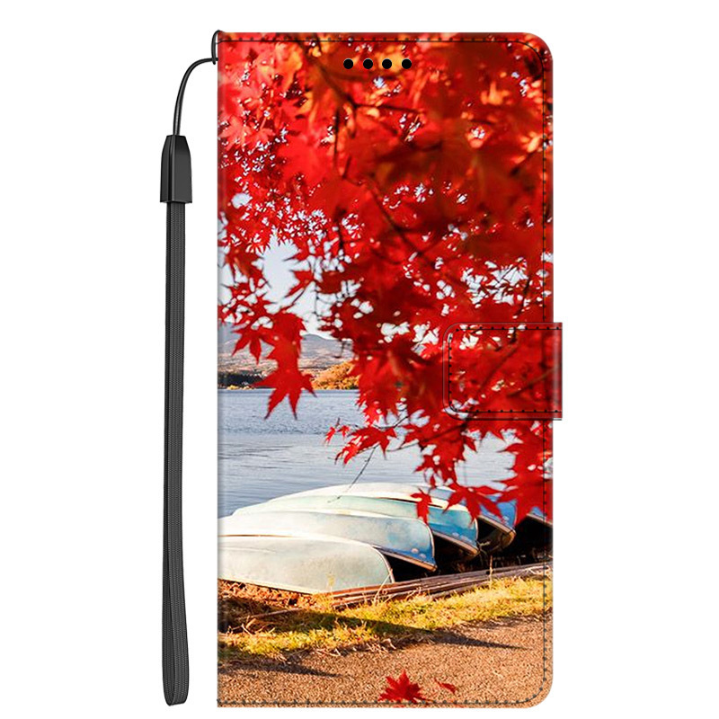 Suitable for Samsung M21S mobile phone leather case flip magnetic suction imitation leather square wooden boat red leaf personality painting manufacturers on behalf of the hair