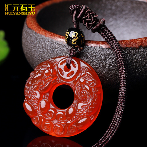 Agate chalcedony Pixiu peace buckle pendant multi-color jade jade peace ring jade pendant live supply wholesale