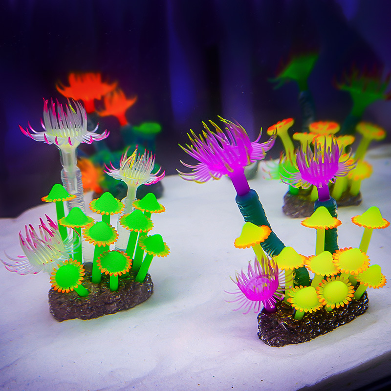 Artificial luminoso coral racimo fluorescente anemona combinación artesanía micro paisaje decoración pecera decoración del acuario