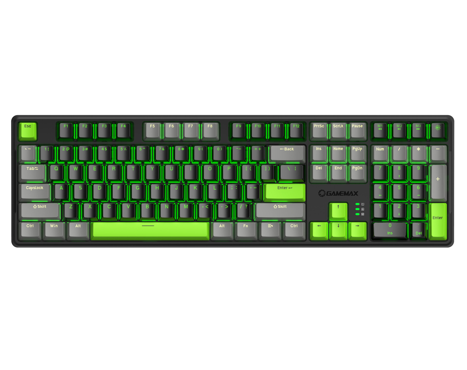 GAMEMAX wired mechanical 108 key backlit green axis PBT keycap, esports office laptop, desktop keyboard_voghion.com