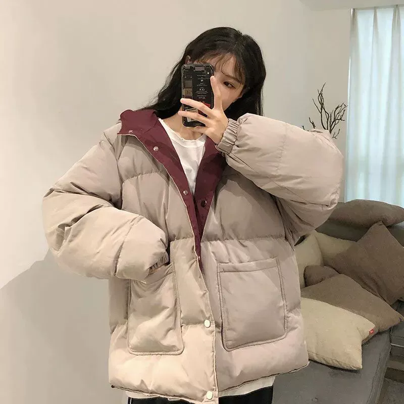 Стеганая куртка (теплая) oversize в корейском стиле, толстрая, двусторонняя внутренняя сторона, размеры S–2XL