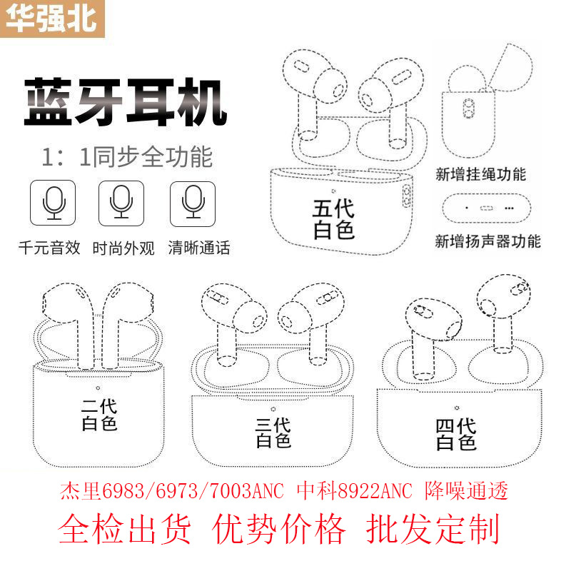 华强北二三四代五代六代适用苹果air杰里中科pods蓝牙降噪pro耳机