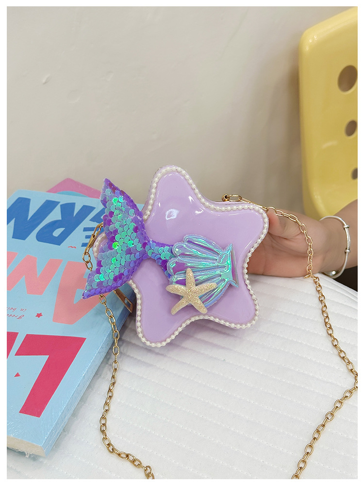 120g Weight Zipper Closure Type Single Shoulder Strap Strap Type Crossbody Bag Bags Type Casual, Holiday Occasion PVC Material Mermaid, Bow Knot Pattern All Seasons Season Kid'S Gender Cute Style Pentagram Shape Kid'S PVC Mermaid Bow Knot Cute Pentagram Zipper Crossbody Bag 6