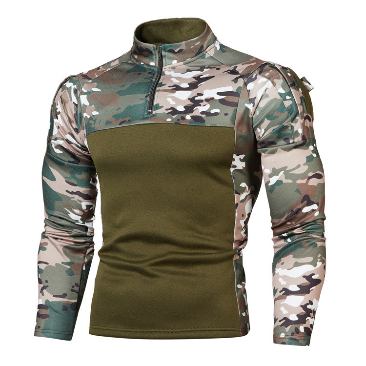 Outdoor fiess jogging Men's long sleeved Military field camouflage casual standing collar sweater_voghion.com