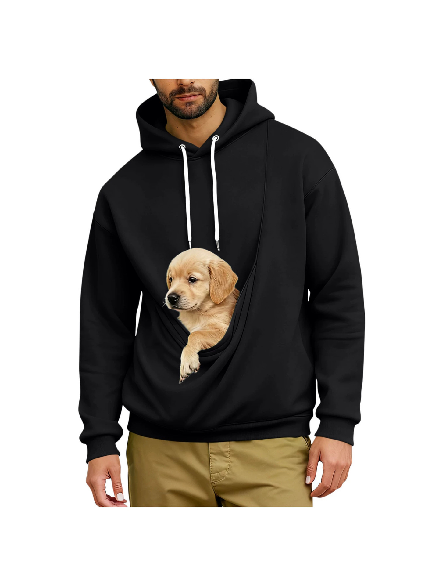 Men's Loose-Fit Long-Sleeve Hoodie with Large Pet Pocket, Amazon