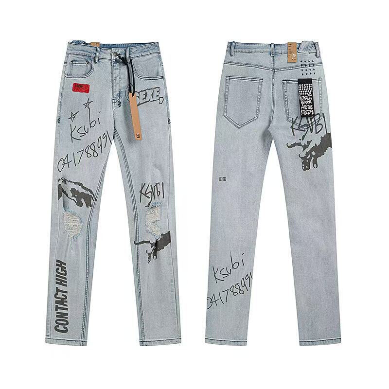 Cross-Border Foreign Trade Ksubi Trendy Brand Ripped Patch Street Fashion Slim Jeans Casual Versatile Unisex Long Pants
