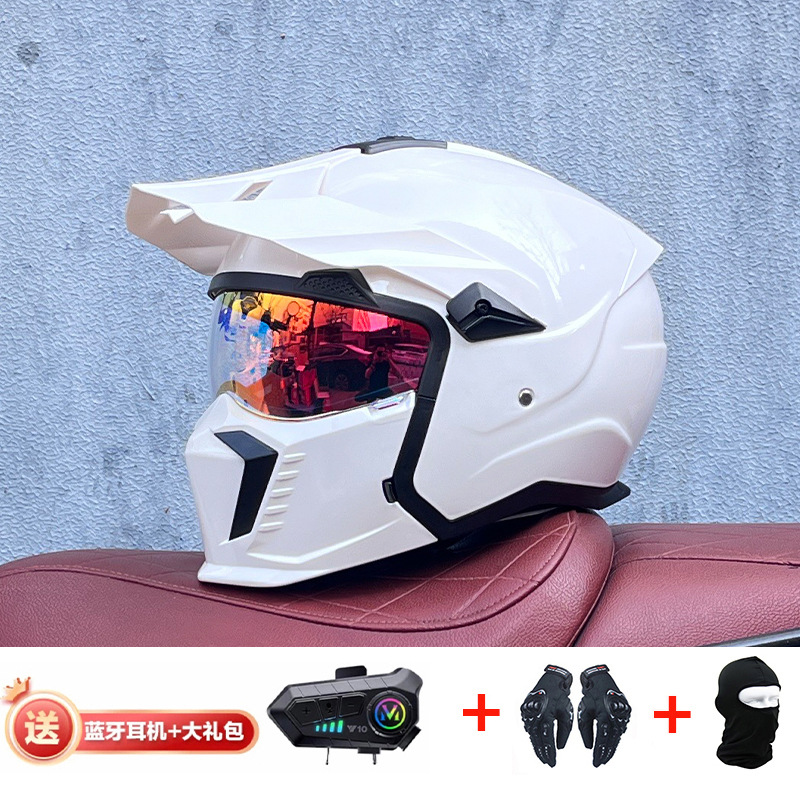 Orz Summer Retro Casco Four Seasons Black Warrior Combination Casco Hombre Motocicleta Half Casco Full Casco Locomotora Hombres y mujeres