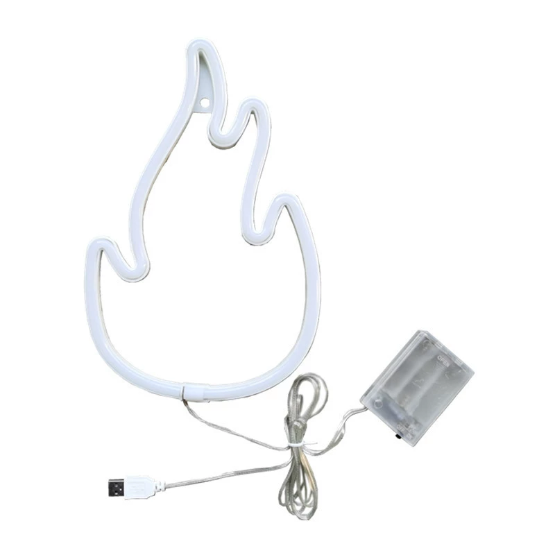 Неоновая лампа-пламя LED, цветная форма огня, питание батарея и USB, 18×28 см