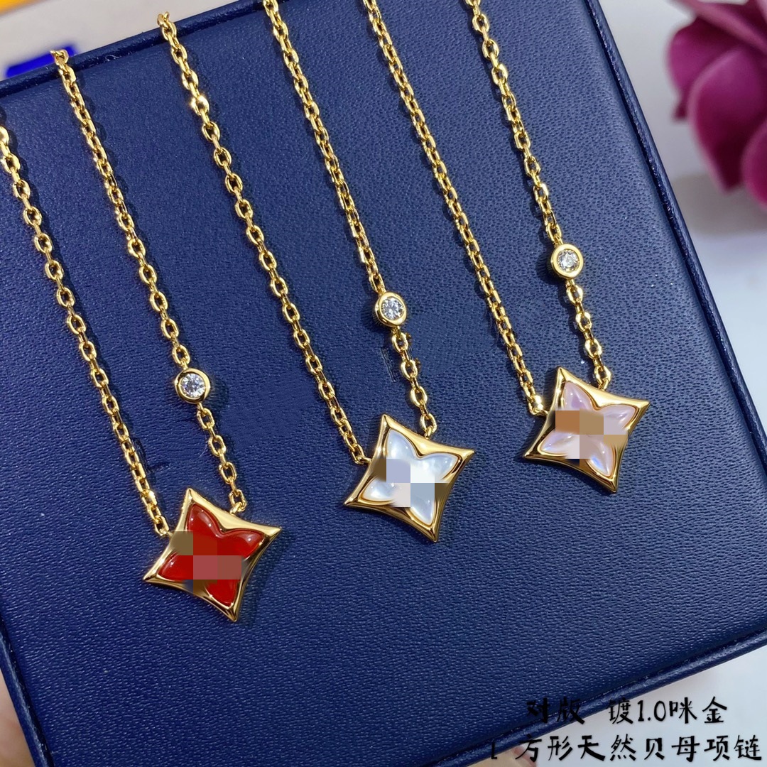 High-End Version of Lv White Mother-Of-Pearl Four-Leaf Clover Necklace, Light Luxury Diamond-Shaped and Round Pink Mother-Of-Pearl Rose Gold Red Agate Clavicle Chain
