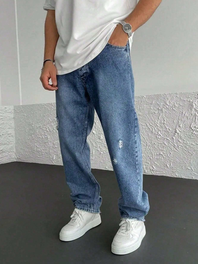 European And American Stretch Men's Jeans Trend Ripped Zipper Small Feet Trousers_mkmklike.com