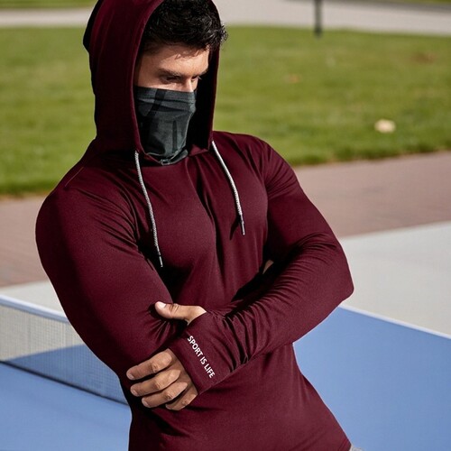 New European and American-style fashionable sports long-sleeved hooded printed men's face mask—best-selling for fitness and outdoor activities