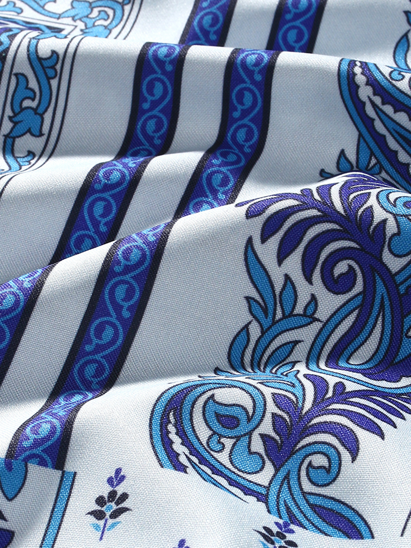 Camisa de hombre azul y blanco anacardo impreso camisa casual de manga corta para hombre medio oriente retro estiramiento de cuatro lados 2023 verano nuevo