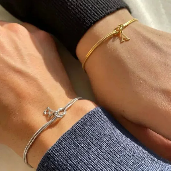 Stainless Steel 26-Letter Pendant Bracelet Valentine's Day Knot Snake Chain Hand-Knotted Herringbone Bracelet Titanium Steel Jewelry