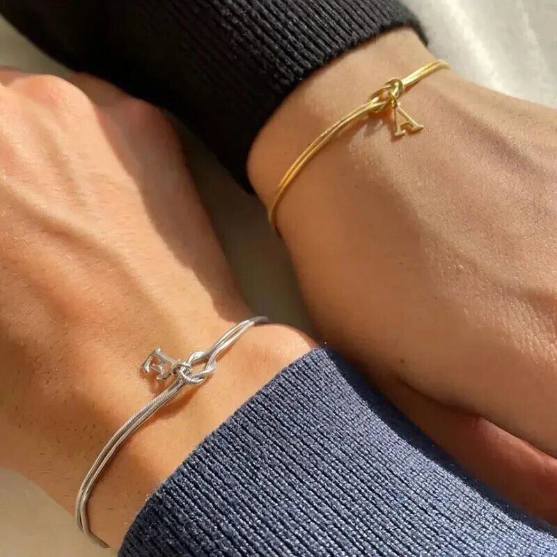 Stainless Steel 26-Letter Pendant Bracelet Valentine's Day Knot Snake Chain Hand-Knotted Herringbone Bracelet Titanium Steel Jewelry Stainless Steel 26-Letter Pendant Bracelet Valentine's Day Knot Snake Chain Hand-Knotted Herringbone Bracelet Titanium Steel Jewelry