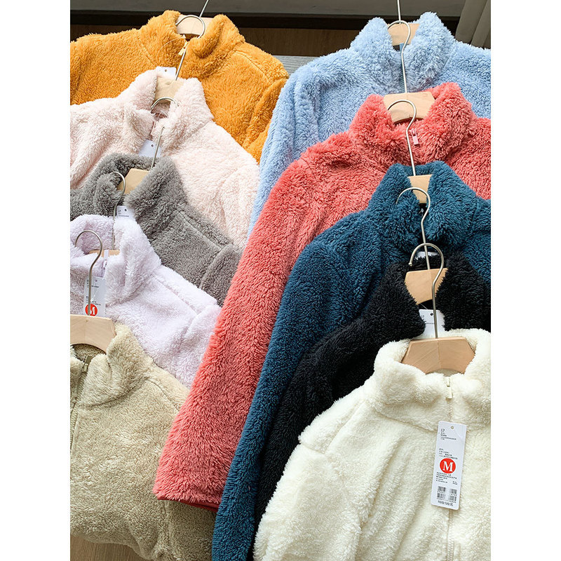 Japanese Style! Muju 199! Even Warmth! Warm Stand Collar Zipper Plush Velvet Jacket for Women in Autumn and Winter