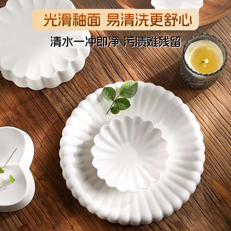 白磁クラフト、シンプルスタイル、高級感、創作花の賛歌、陶磁器食器セット、お手入れ簡単食器セット|undefined