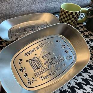 American Retro Tinplate Tray New Year Plate Fruit Plate Accessible Luxury High-End Metal Plate Dinner Plate Outdoor Camping Style Plate
