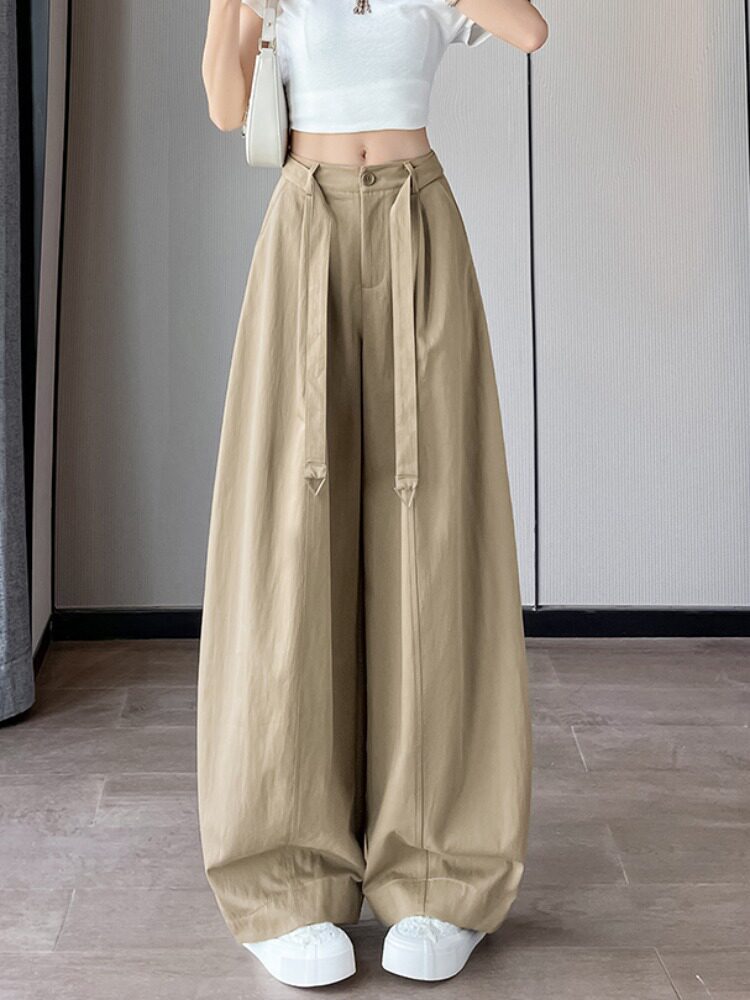 Quần culottes nữ ống rộng cạp cao chất liệu lụa mỏng mùa hè — Trắng thường xuyên