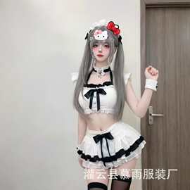 情趣内衣甜酷少女挂脖上衣小飞袖短款蝴蝶结软妹女蓬蓬裙制服套装