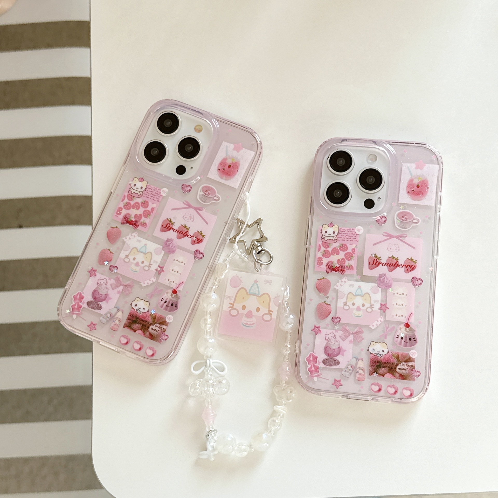 Lindo brillo niña corazón fresa malvaviscos apple 16ProMax funda para teléfono móvil cadena 15Pro 14/13