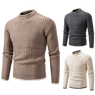 2025 Foreign Trade Amazon New Men's Round Neck Color-Block Pullover Knit Sweater Plus Size Fashion Casual Sweater Base Shirt