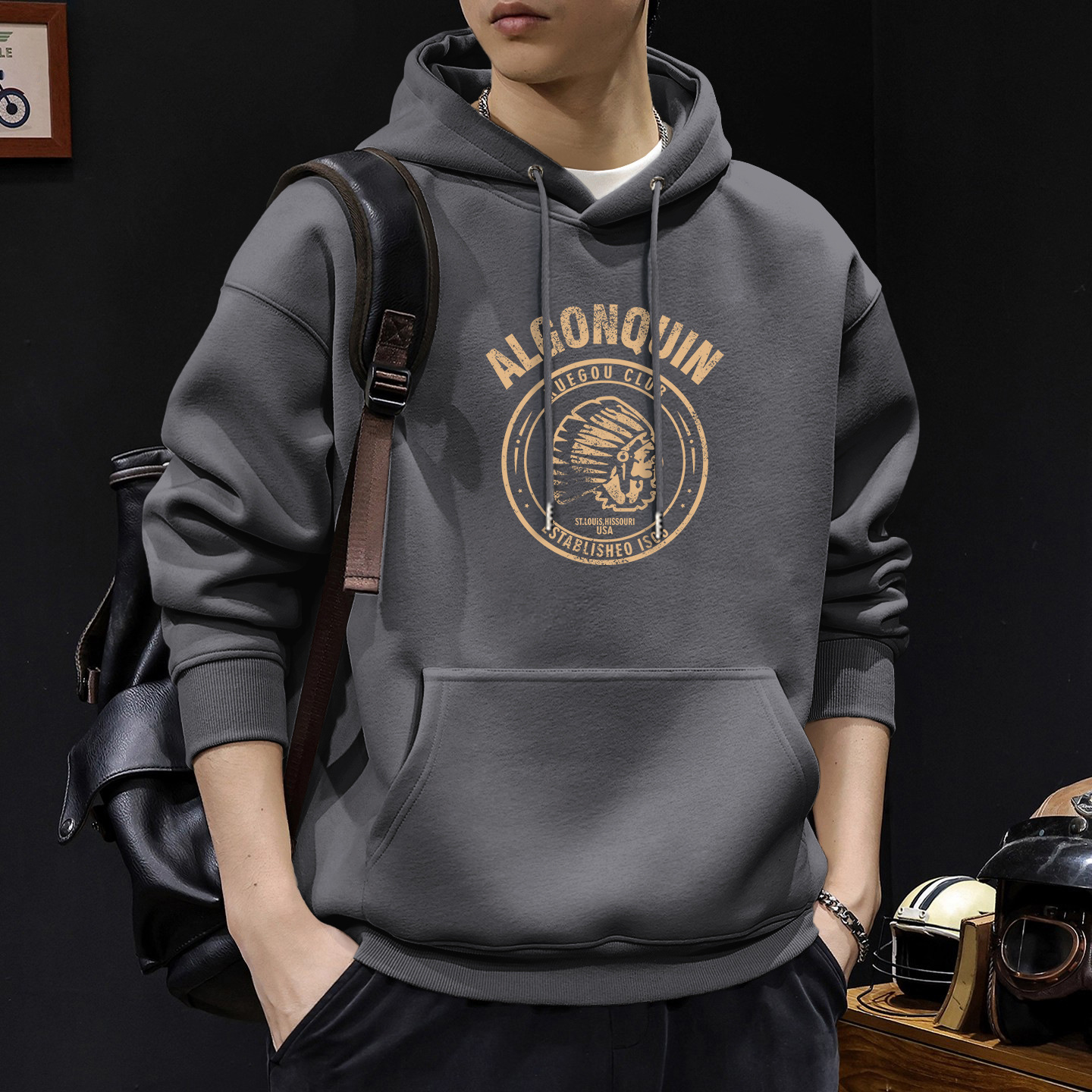 Chaqueta encapuchada masculina primavera y otoño marca de moda americana chaqueta de peso retrogrado chaqueta de pareja casual suelta camisa con sombrero de manga larga
