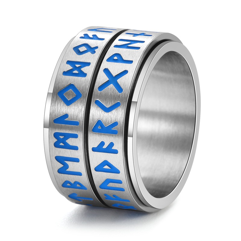Cross-border New Personalized Nordic Viking Characters Luminous Rotatable Ring Neutral Style Men's Two-way Punk Ring