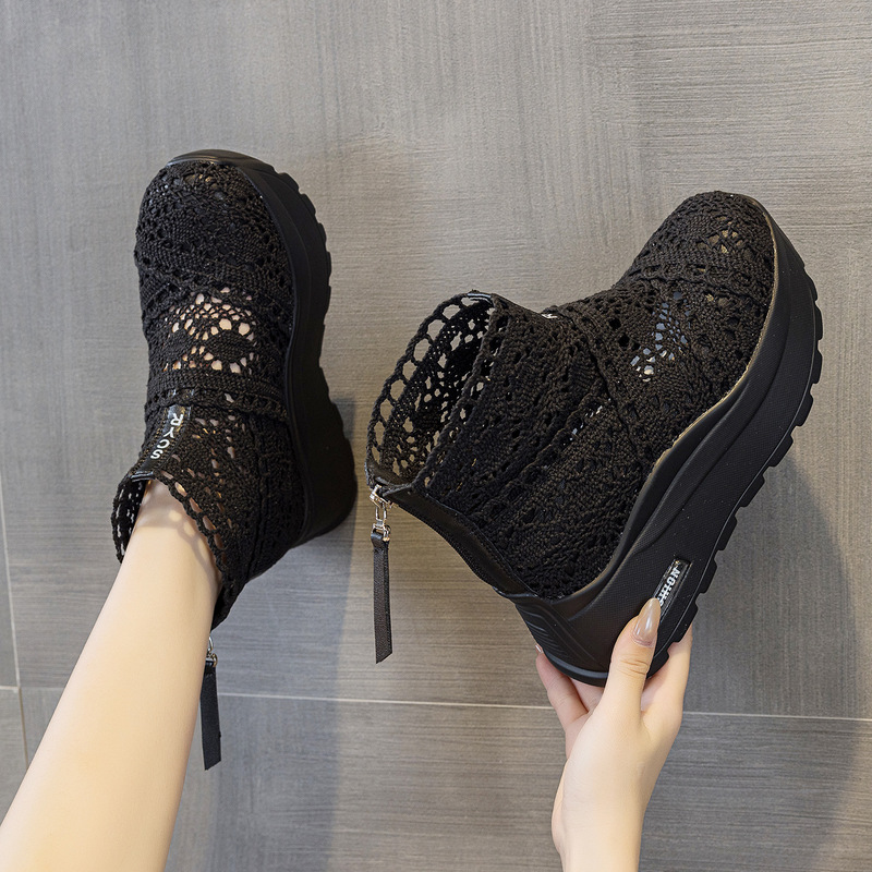 Thick-Soled Breathable Lace Women's Shoes 2026 Summer New Style Casual Fashion Outdoor Hollow-Out High-Top Sneakers Thick-Soled Breathable Lace Women's Shoes 2026 Summer New Style Casual Fashion Outdoor Hollow-Out High-Top Sneakers