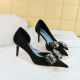 6168-AH3 Banquet Nightclub Slim Side Hollow Women's Shoes Shallow Mouth Pointed Rhinestone Bow High Heel Single Shoes