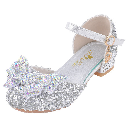 Soft Sole Children's Princess Shoes with Heels for Girls, Big Kids' Hosting Banquet Formal Dress Shoes with Crystals