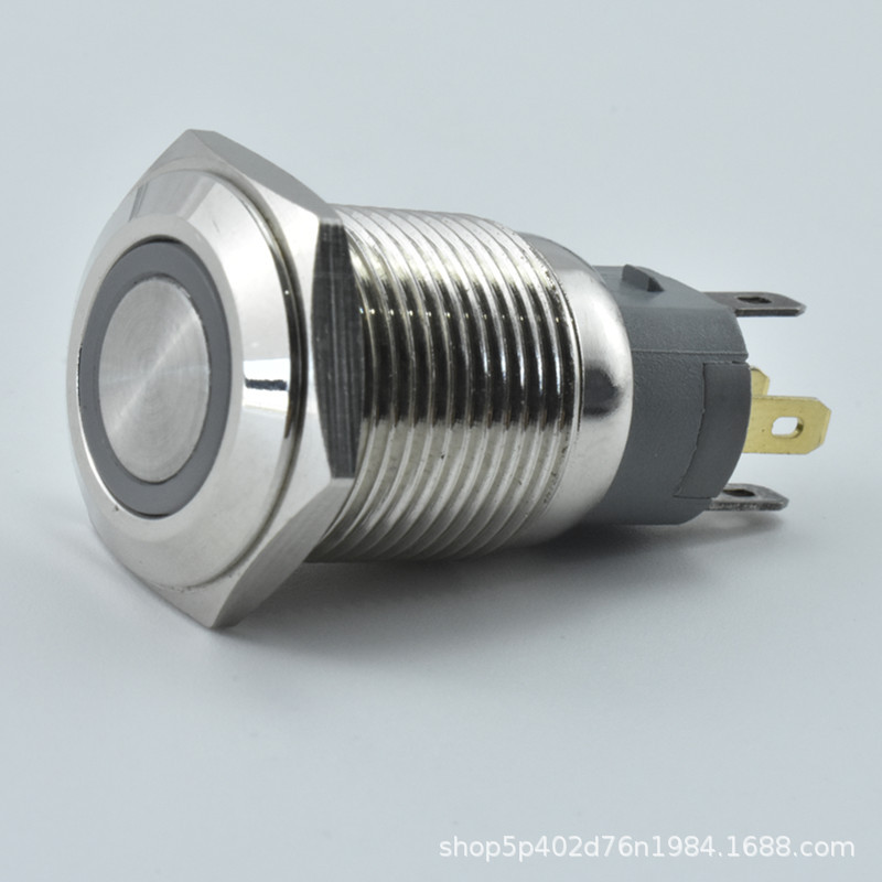 16mm金属按钮开关自复环形带灯平头插脚防水小形点动防水 不锈钢