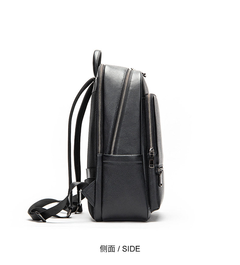 Ba lô da thật nam công sở dung tích lớn, túi đựng máy tính 16 inch da bò cao cấp — Màu đen, Da ngựa điên màu nâu chi tiết 21