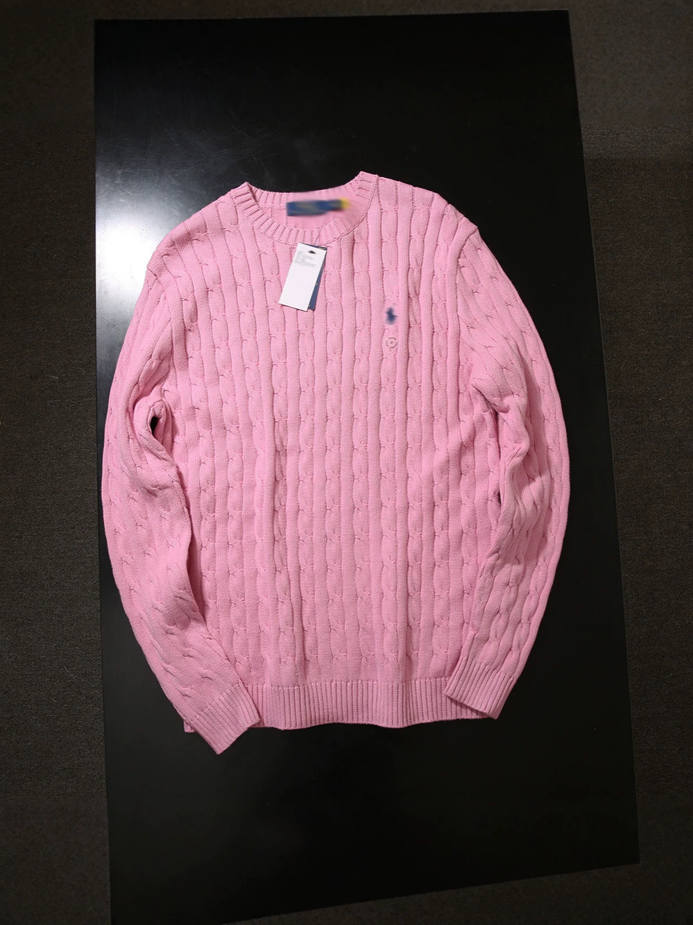 Ralph@ Embroidered Crew Neck Pullover Cable Knit Sweater Men's Solid Color Top Ralph Style
