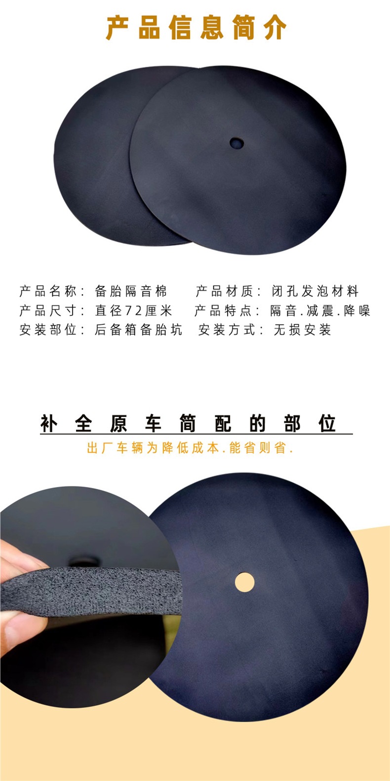Spare tire well soundproofing cotton, universal car trunk sound-absorbing cotton, soundproofing pad, shock-absorbing and anti-vibration filling foam