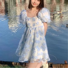 夏季小清新碎花裙子女法式泡泡袖连衣裙小个子茶歇在逃公主仙女裙