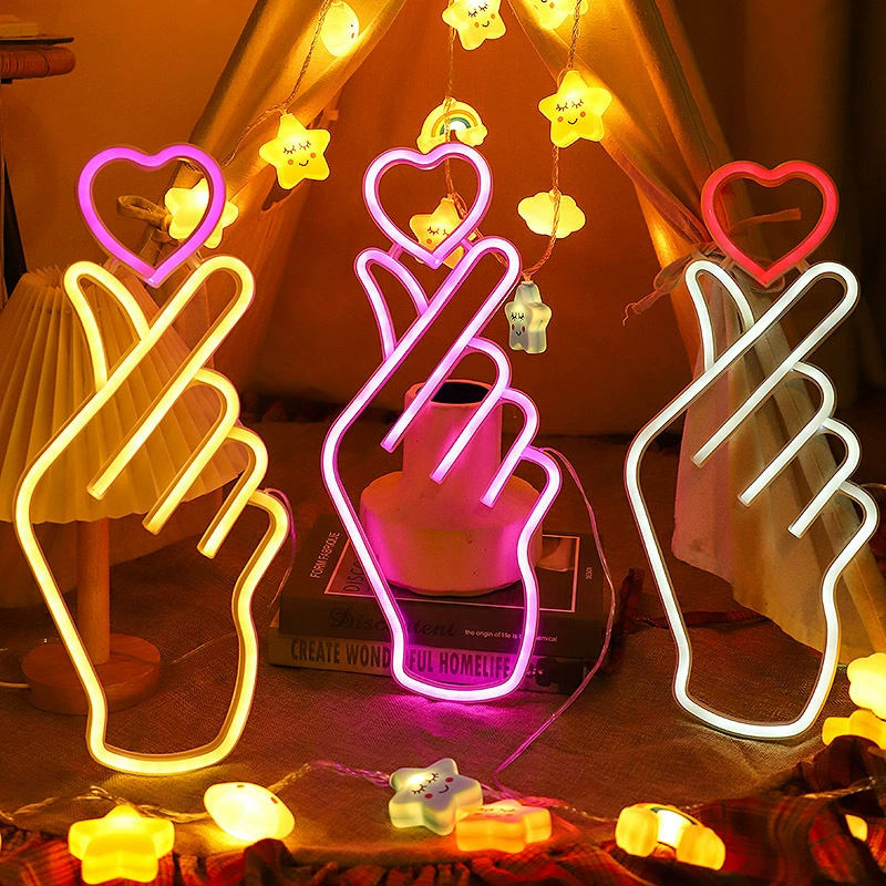 LED неоновые огни с сердечками, формы, без границ, стильный декор комнаты, настенный подвес, атмосферные праздничные огни