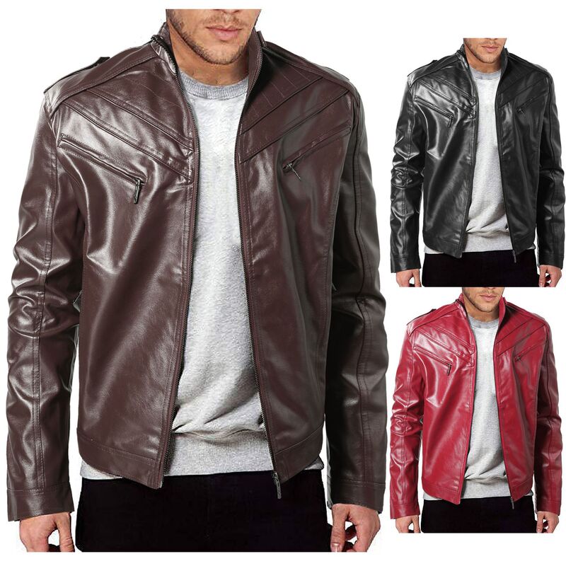 European and American Foreign Trade Men's Leather Jacket New PU Leather Jacket Amazon WISH Large Size Leather Jacket Casual Motorcycle Leather Jacket