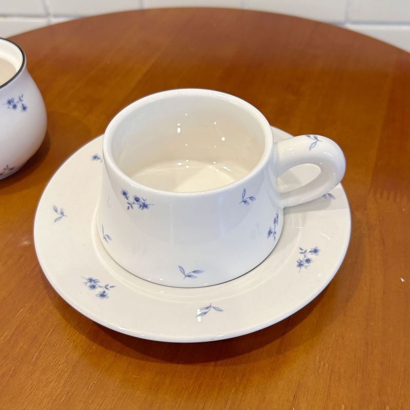 フレンチフェアリーカップ、レトロな花柄の手作りセラミックコーヒーカップとソーサー、リボンハンドルカップ、朝食カップ、高価値カップ|undefined