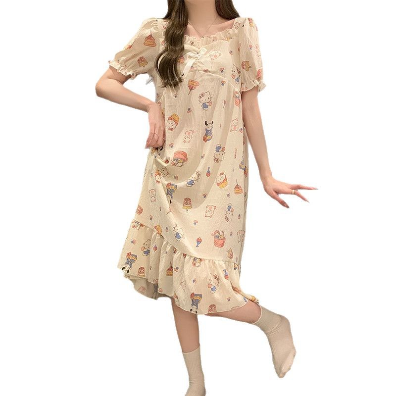 HelloKitty nubes de algodón con cojín de pecho pijama de verano de mujeres pijamas de mangas cortas lindos 2025 nueva ropa para el hogar