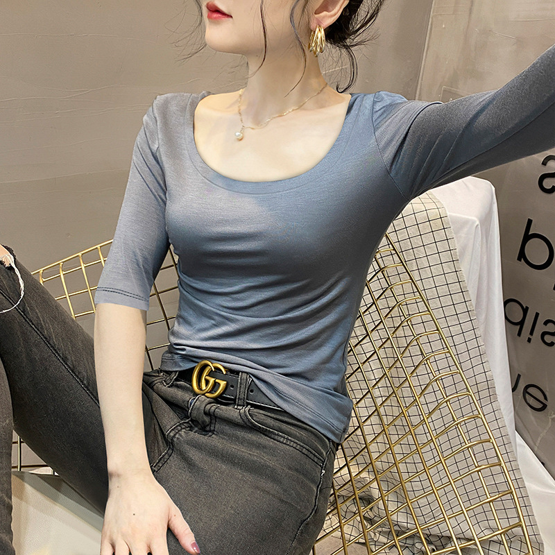 モーダルミッドスリーブTシャツレディース5分袖インナーレイヤリングシャツ2025春新作5分袖薄手トップス半袖|undefined