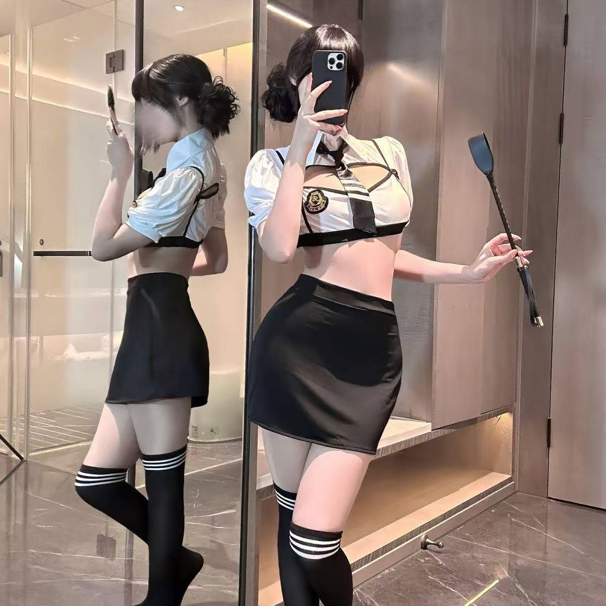 Stewardess Role-Play Uniform Set with Student Socks, One Size — detail image 2
