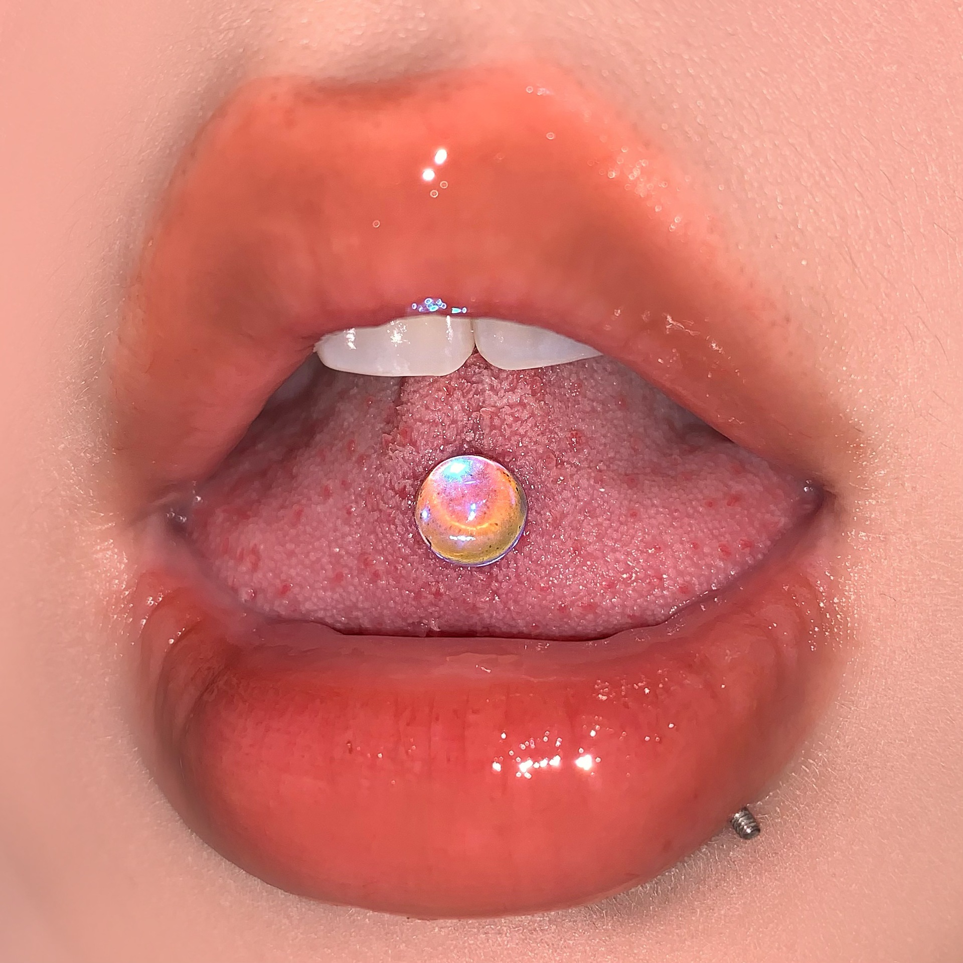 Labret stud lip piercing jewelry styling detail