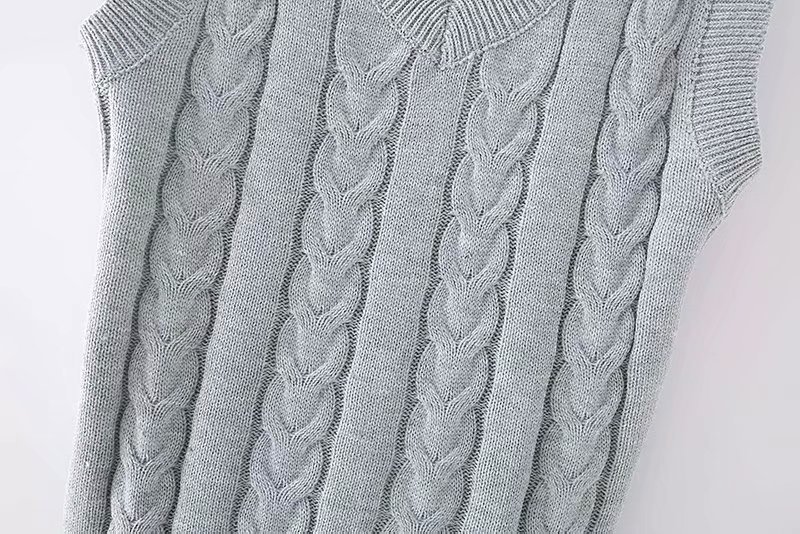 gray knitted twist V-neck loose vest NSAM22529
