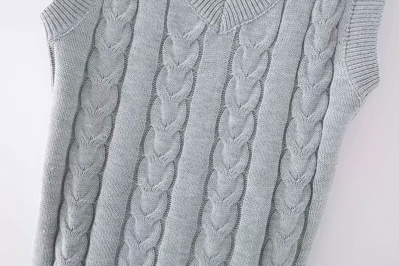 gray knitted twist V-neck loose vest  NSAM22529