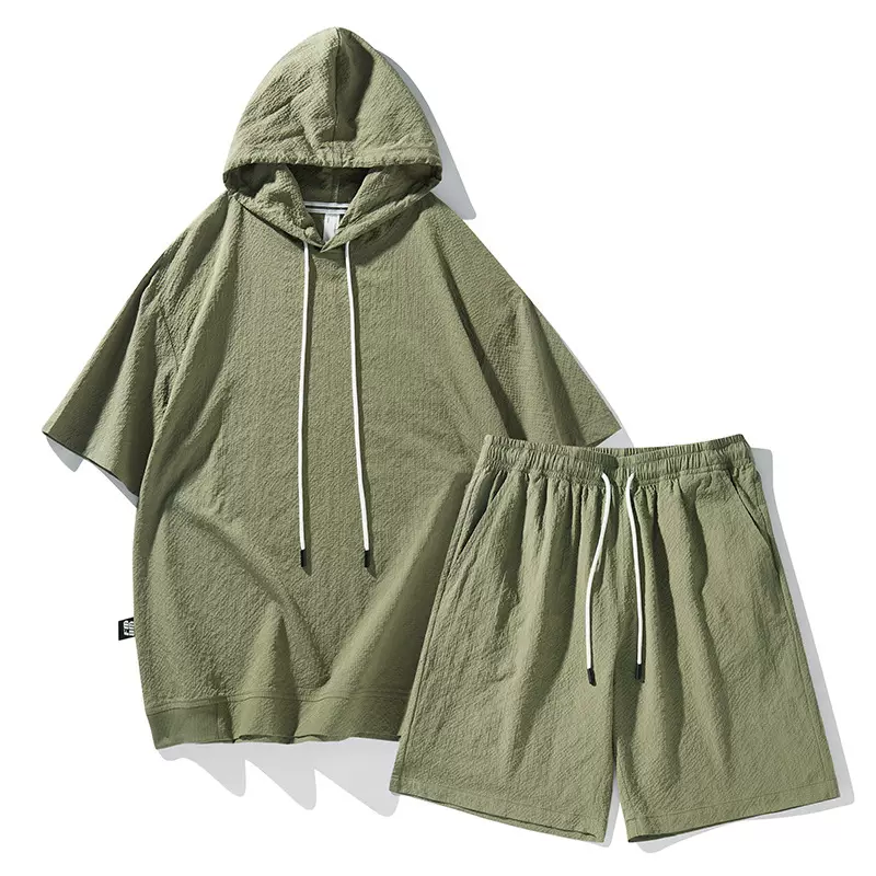 跨境直播新款夏季男士套装运动装潮牌美式休闲纯棉短袖短裤可二开